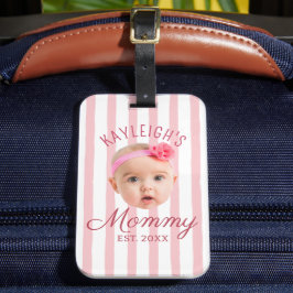 ピンクストライプのカスタムフェイスフォトギフト Mom Mommy ラゲッジタグ