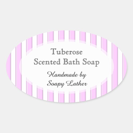 ピンクストライプのカスタムレシピ石けん 楕円形シール (正面)