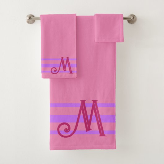 ピンクストライプのカスタム色モノグラムバスタオルセット バスタオルセット (インサイチュ)