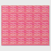 ピンクストライプのカラフルガーリーハッピーバースデー ラッピングペーパー (フラット)