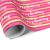 ピンクストライプのカラフルガーリーハッピーバースデー ラッピングペーパー (ロールコーナー)