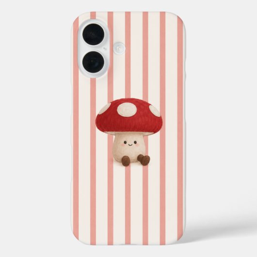 ピンクストライプのキュートな可愛いキノコのスマホケース Case-Mate iPhoneケース (裏面)