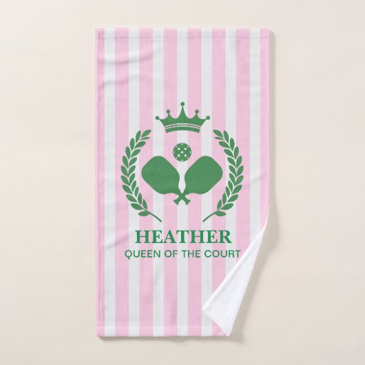 ピンクストライプのクイーンズザコートピックボール ハンドタオル (ハンドタオル)