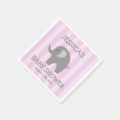ピンクストライプのグレイ象の赤ちゃんシャワーナプキン スタンダードカクテルナプキン (角)
