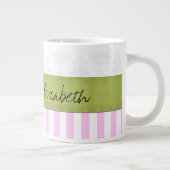 ピンクストライプのストライプストライプの、パターン、名前 ジャンボコーヒーマグカップ (右)