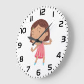 ピンクストライプのドレスを着たお茶目な小さな女の子 ラージ壁時計 (傾斜)
