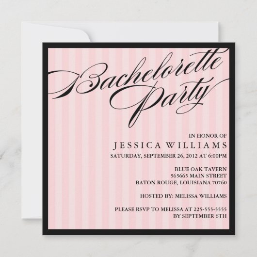 ピンクストライプのバチェロレッテ 招待状 (正面)