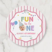 ピンクストライプのファベールタグ 1歳の誕生日 フェイバータグ (正面)