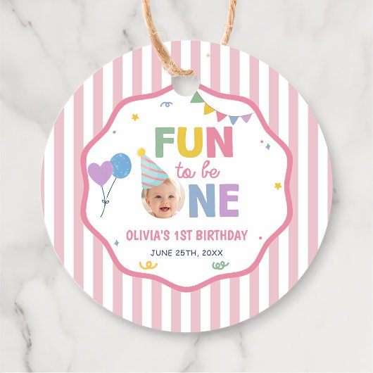 ピンクストライプのファベールタグ 1歳の誕生日 フェイバータグ