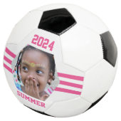 ピンクストライプのフォトキーホルダー（名入れ可能） サッカーボール (3/4)