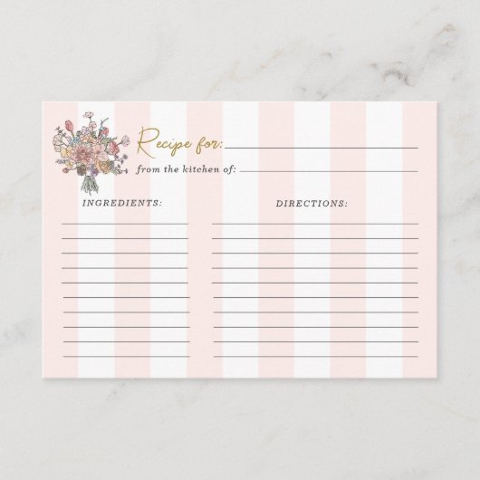 ピンクストライプのフローラブライダルシャワーレシピ エンクロージャーカード (正面)