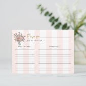 ピンクストライプのフローラブライダルシャワーレシピ エンクロージャーカード (スタンド正面)