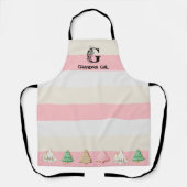ピンクストライプのフローラモノグラムクリスマスクッキー エプロン (正面)