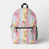 ピンクストライプのフローラリュック プリントバックパック (正面)