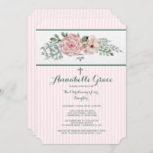 ピンクストライプのフローラ招待状 招待状 (正面/裏面)