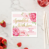 ピンクストライプのフローラ金ゴールドに愛が振りかける スタンダードカクテルナプキン (インサイチュ)