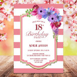ピンクストライプのフローラ18th誕生日パーティー 招待状<br><div class="desc">ピンクストライプのフローラ18th誕生日パーティーの招待状。</div>