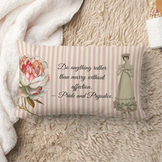 ピンクストライプのプライドと偏見引用文 ランバークッション (ブランケット)