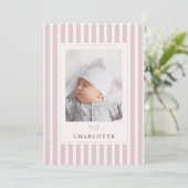 ピンクストライプのベビーと弓の誕生発表 案内状 (スタンド正面)