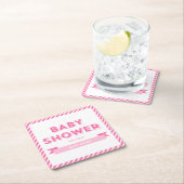 ピンクストライプのモダン赤ちゃんシャワー スクエアペーパーコースター (インサイチュ)