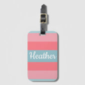 ピンクストライプのモノグラムの ラゲッジタグ (正面縦)