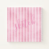 ピンクストライプのモノグラム名Sketchbook ノートブック (裏面)