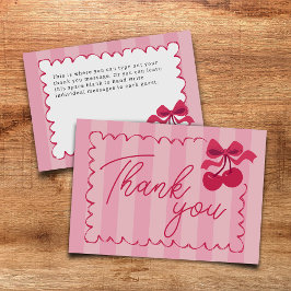 ピンクストライプのヴィンテージさくらんぼベビーシャワーフラット サンキューカード