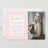 ピンクストライプの写真を追加する卒業式 案内状 (正面)