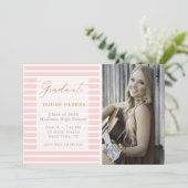 ピンクストライプの写真を追加する卒業式 案内状 (スタンド正面)