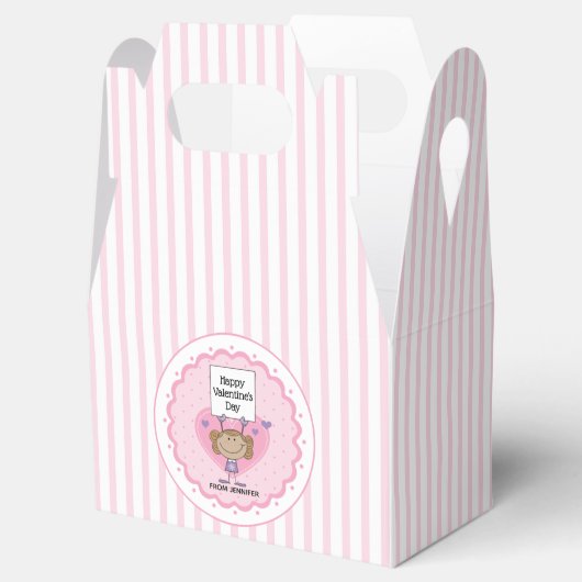 ピンクストライプの女の子とカスタマイズ可能な署名バレンタイン フェイバーボックス (オープン)