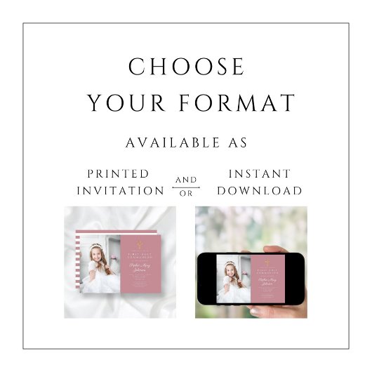 ピンクストライプの女の子の最初の交友の写真 招待状