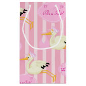 ピンクストライプの女の子コウノトリ スモールペーパーバッグ (裏面)