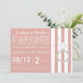 ピンクストライプの婚約パーティ招待状 招待状 (スタンド正面)