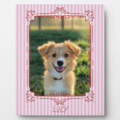 ピンクストライプの愛犬フォトフレーム 名前入り フォトプラーク (正面)