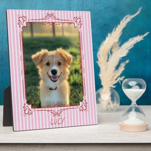 ピンクストライプの愛犬フォトフレーム 名前入り フォトプラーク (側面)
