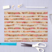 ピンクストライプの桃とクリームの花を持つタンの花 薄葉紙 (クラフト)