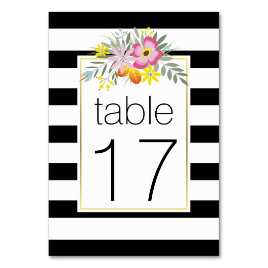 ピンクストライプの民俗花結婚のテーブル番号 テーブルナンバー (正面)