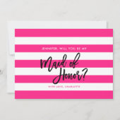 ピンクストライプの白いメイド・オブ・オーナー(花嫁付き添い人) 招待状 (正面)