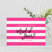 ピンクストライプの白いメイド・オブ・オーナー(花嫁付き添い人) 招待状 (スタンド正面)