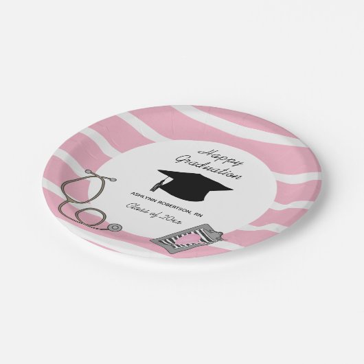 ピンクストライプの看護学校卒業紙プラット ペーパープレート (アングル)