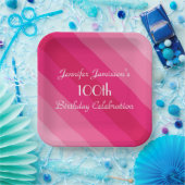 ピンクストライプの紙プレート100th誕生日パーティー ペーパープレート (パーティー)
