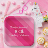 ピンクストライプの紙プレート100th誕生日パーティー ペーパープレート (パーティー)