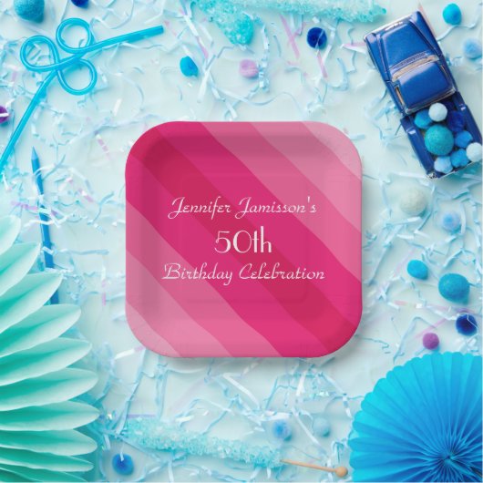 ピンクストライプの紙プレート50th Birthday Party ペーパープレート (パーティー)