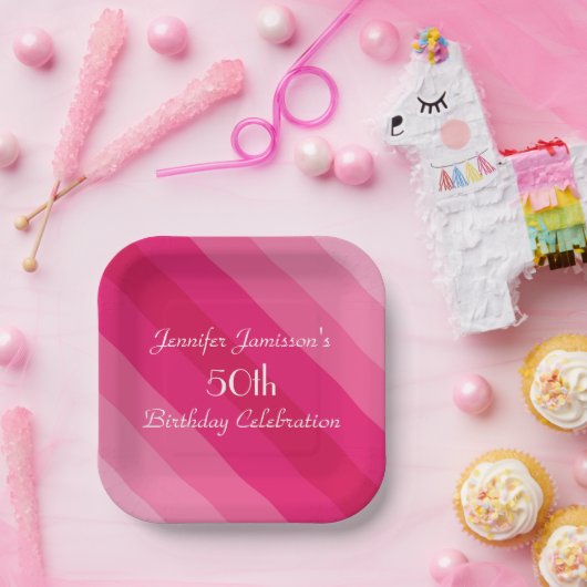 ピンクストライプの紙プレート50th Birthday Party ペーパープレート (パーティー)