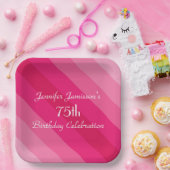 ピンクストライプの紙プレート75th誕生日パーティー ペーパープレート (パーティー)