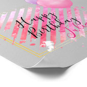 ピンクストライプの絵を描ブラシのストロークとバルーン ポスター (角)