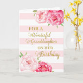 ピンクストライプの花と孫娘誕生日 カード (黄色い花)