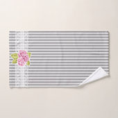 ピンクストライプの花を持つ灰色の花 バスタオルセット (ハンドタオル)