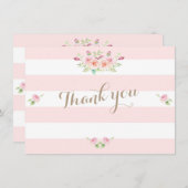 ピンクストライプの花結婚様ありがとう サンキューカード (正面/裏面)