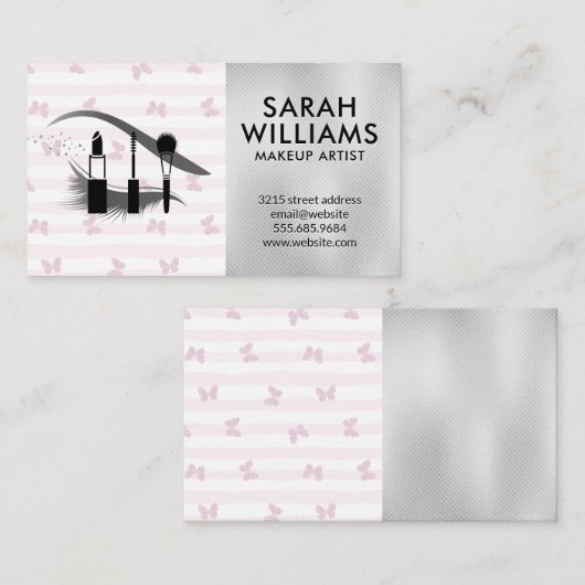 ピンクストライプの蝶 | メイクアップキットまつ毛 名刺 (正面/裏面)